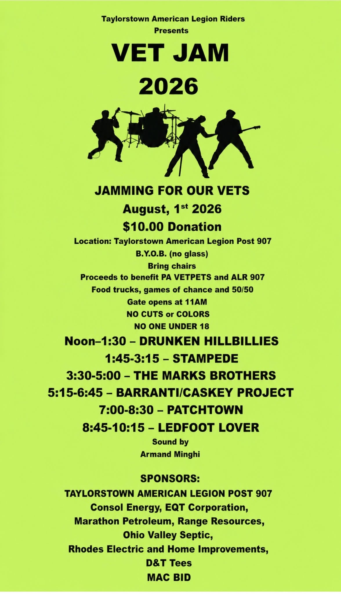 Vet Jam 2026 poster presented by Taylorstown American Legion Riders